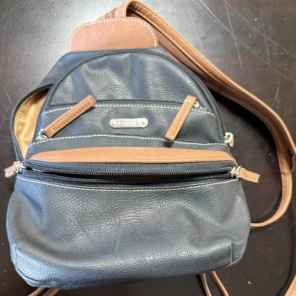 Rosette Black Backpack Brown 2 tones Good Condition zipper packets wallet - Picture 2 of 5